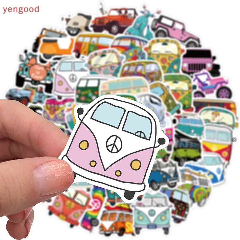 Set 50 Miếng Dán Trang Trí Xe Buýt Laptop Hành Lý Phong Cách Retro Hippie