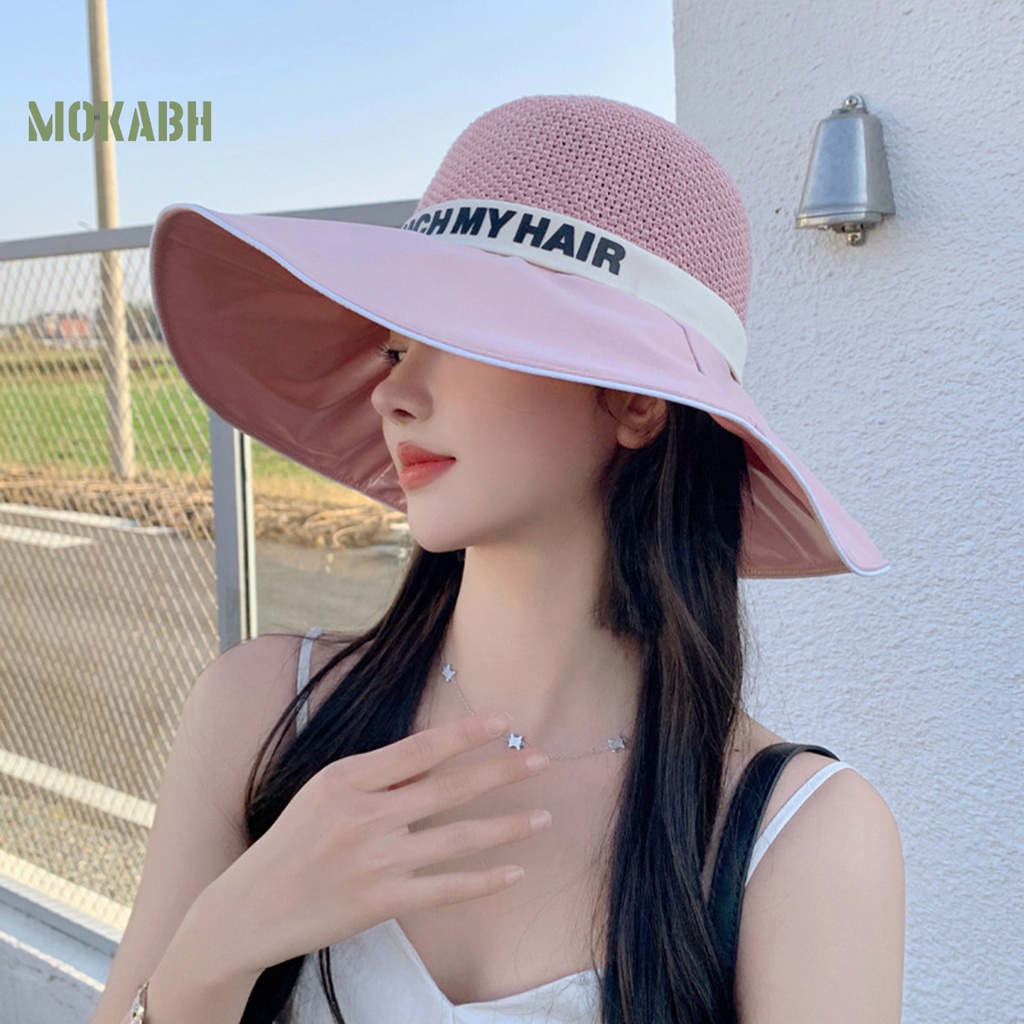 Nón Tai Bèo Rộng Vành Màu Trơn Họa Tiết Chữ Thời Trang Mùa Hè Cho Nữ