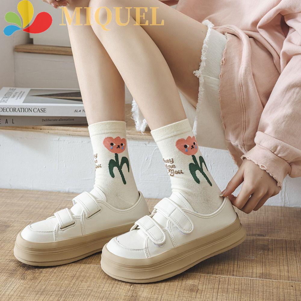 Đôi Vớ Co Giãn Thoáng Khí Thấm Hút Mồ Hôi Họa Tiết Hoa Tulip Thời Trang Hàn Quốc