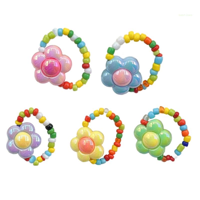 Nhẫn Đeo Tay Co Giãn Xếp Chồng Hình Hoa Nhiều Màu Dễ Thương