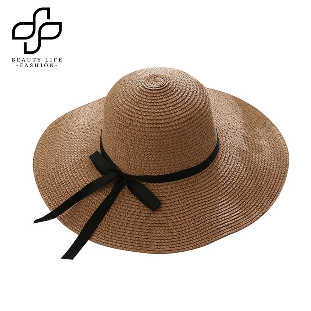 Nón Cối Rộng Vành Phối Nơ Chống Tia UV Thời Trang Đi Biển Mùa Hè Cho Nữ