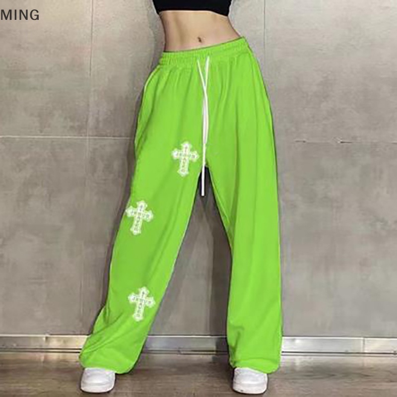 Quần Thể Thao Ống Rộng Lưng Cao Phong Cách Hip Hop Đường Phố Mỹ Cho Nữ