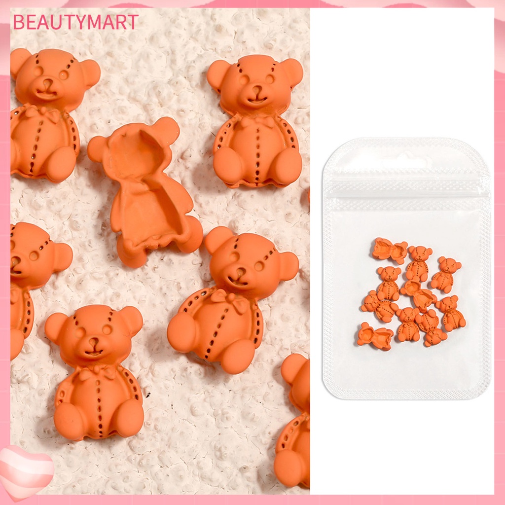 Bộ 10 Phụ Kiện Trang Trí Móng Tay Tạo Hiệu Ứng 3D Hình Gấu Hoạt Hình Dễ Thương Cho Nữ