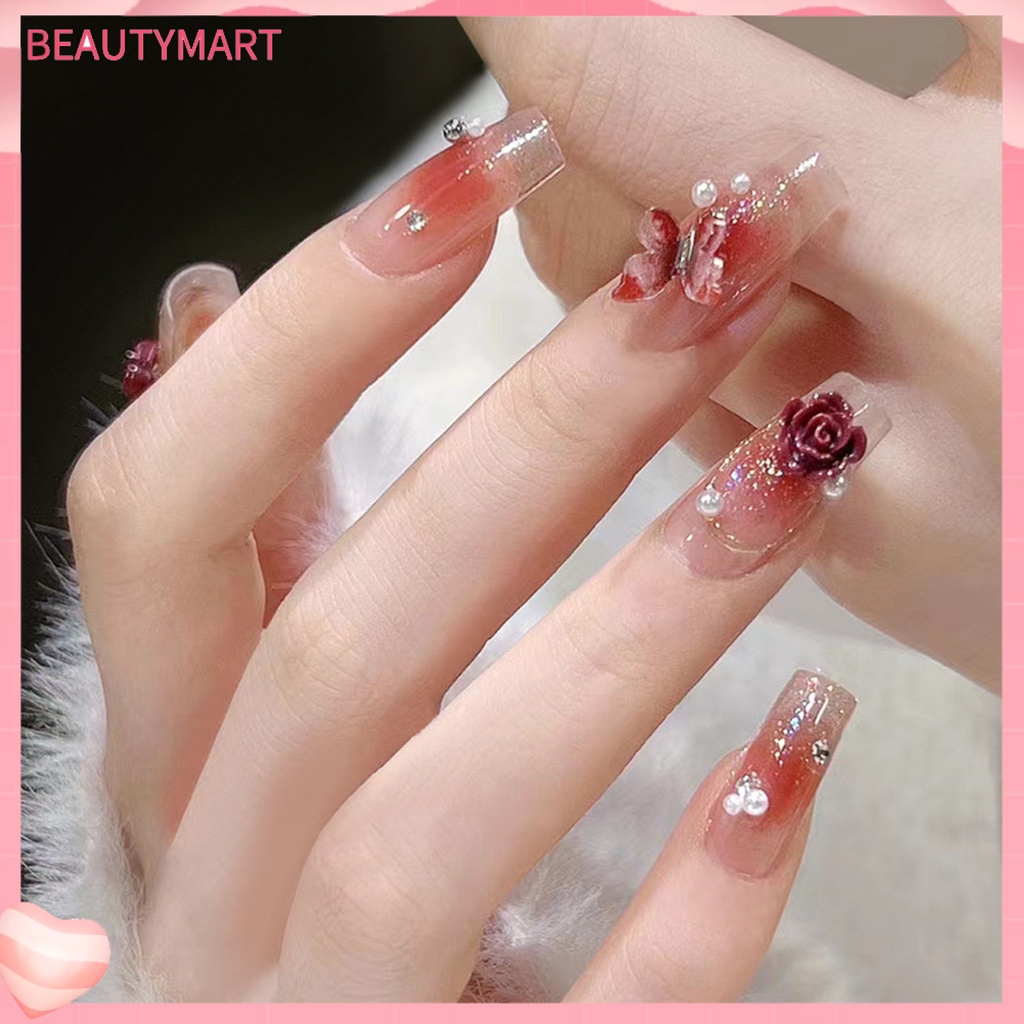 1 Hộp Phụ Kiện Trang Trí Móng Tay Hình Hoa Hồng Và Bướm 3D Bằng Nhựa Resin DIY