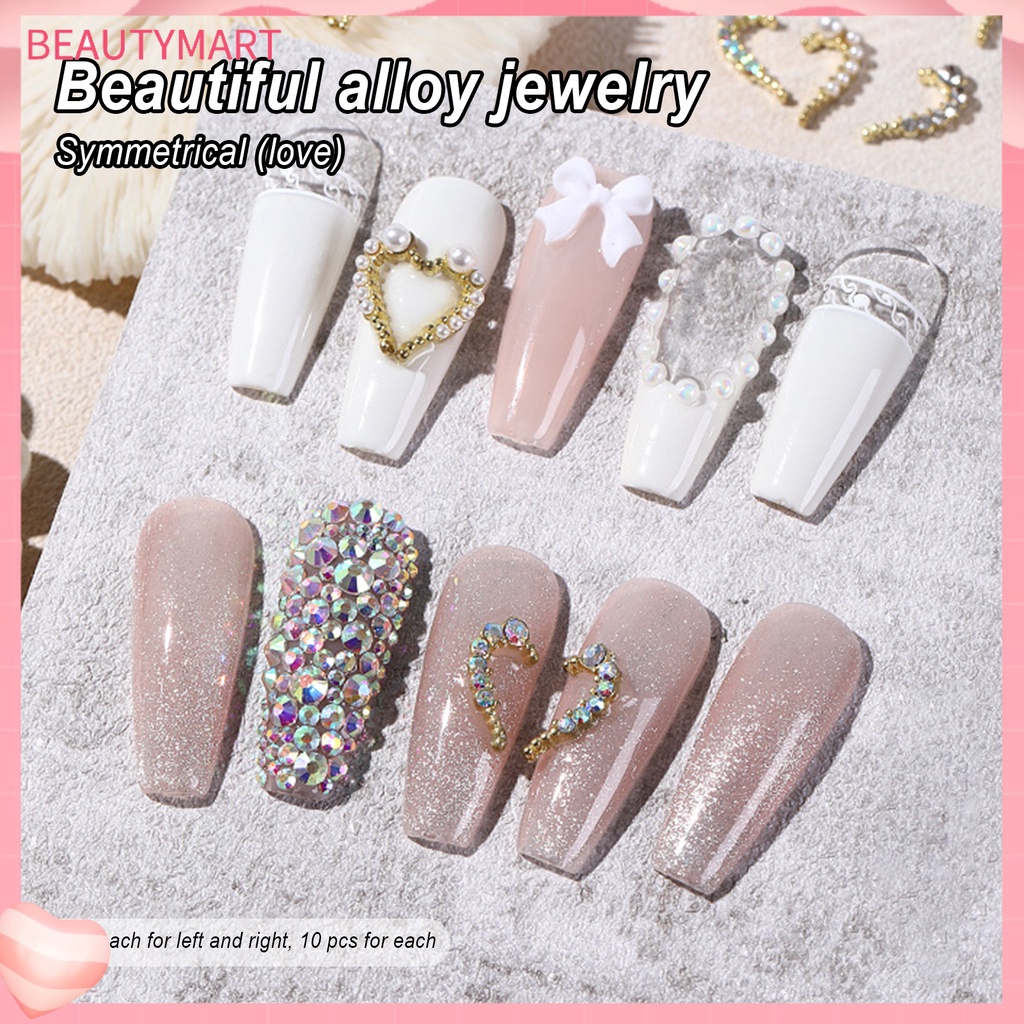 Bộ 10 Phụ Kiện Trang Trí Móng Tay Hình Trái Tim Bằng Hợp Kim DIY