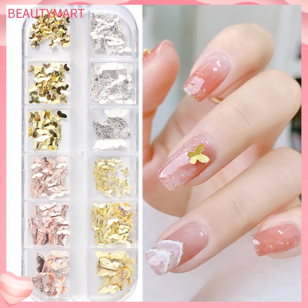 1 Hộp Phụ Kiện Trang Trí Móng Tay Nghệ Thuật Tạo Hiệu Ứng Hình Bướm Nhiều Màu Sắc Lấp Lánh Charms