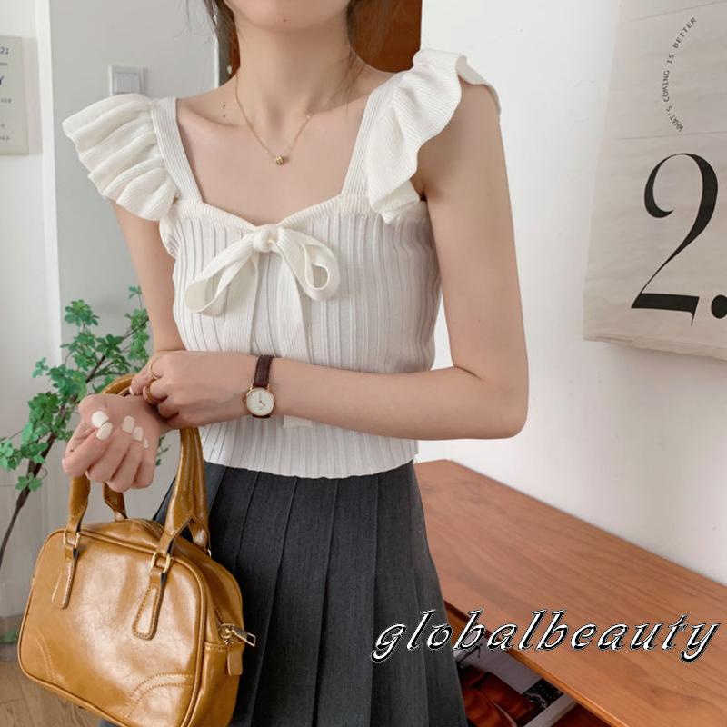 Áo Crop Top Không Tay Nhún Bèo Màu Sắc Đơn Giản Thời Trang Mùa Hè Cho Nữ