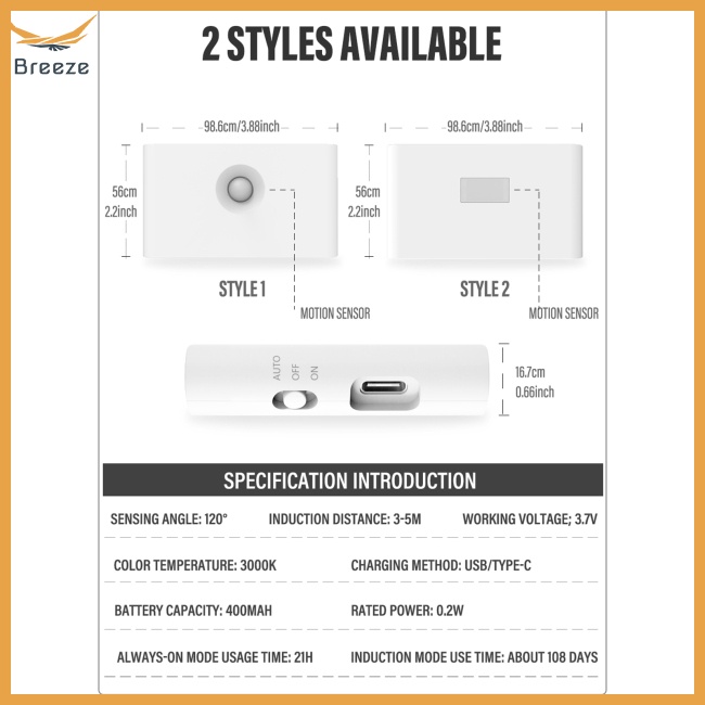 Đèn Led Không Dây Sạc Usb Cảm Ứng Cơ Thể Người Dùng Trang Trí Phòng Ngủ / Phòng Tắm