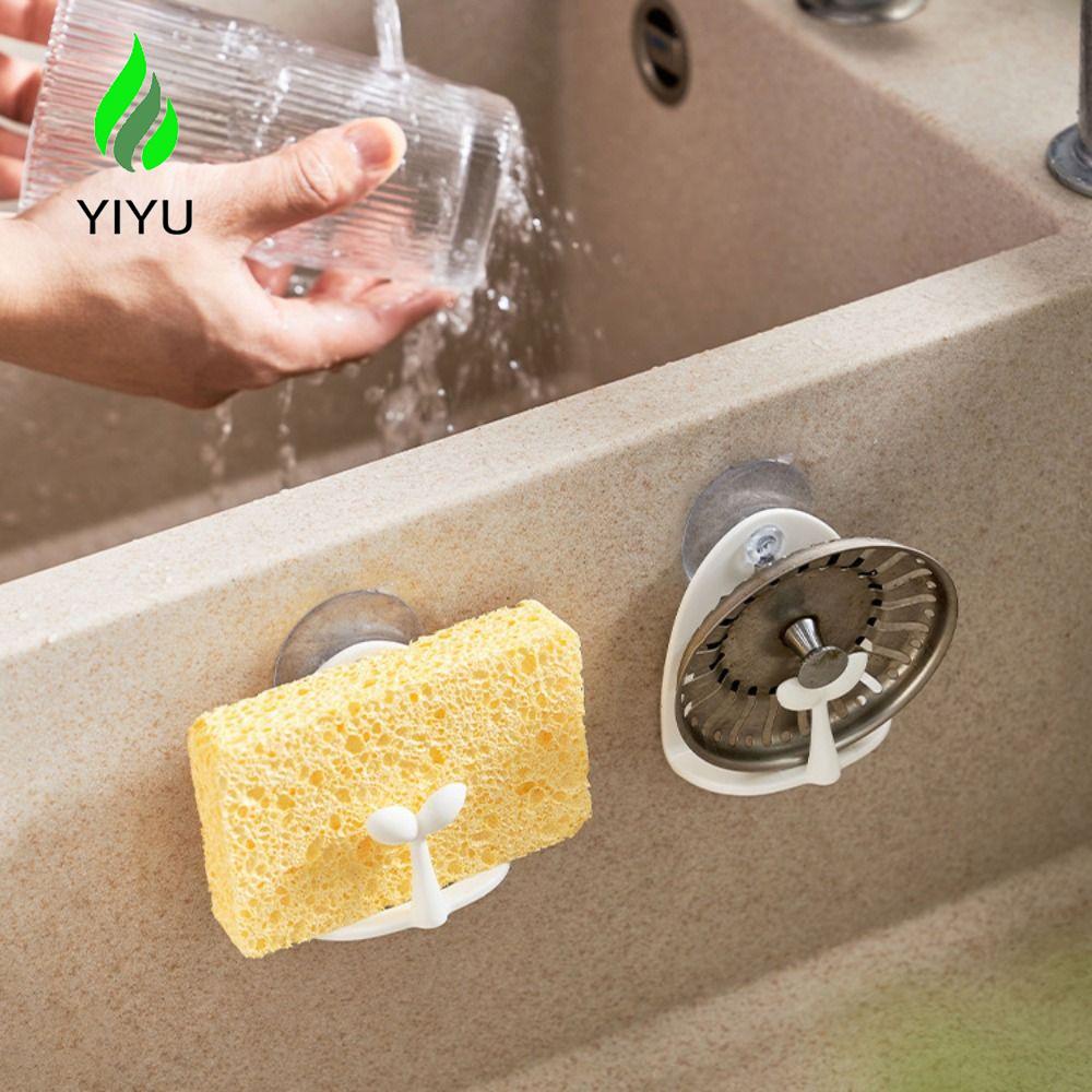 YIYU 1 Giá Đỡ Miếng Rửa Chén Bằng Nhựa Màu Trắng Kèm Giác Hút Tiện Dụng Cho Nhà Bếp