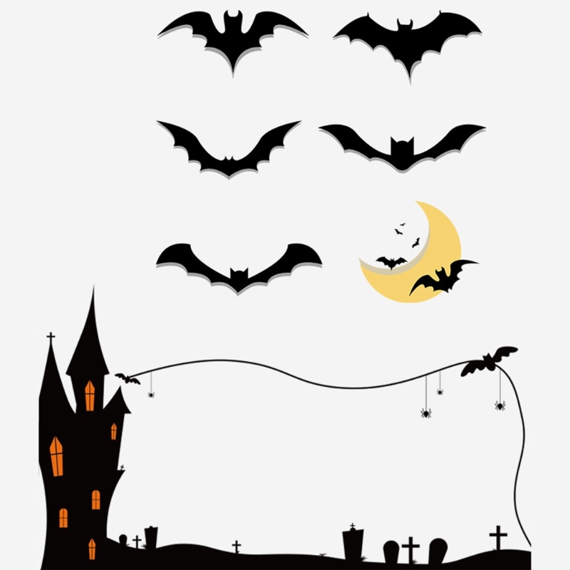 Set 12 Miếng Dán Tường Trang Trí Phong Cách Halloween Độc Đáo