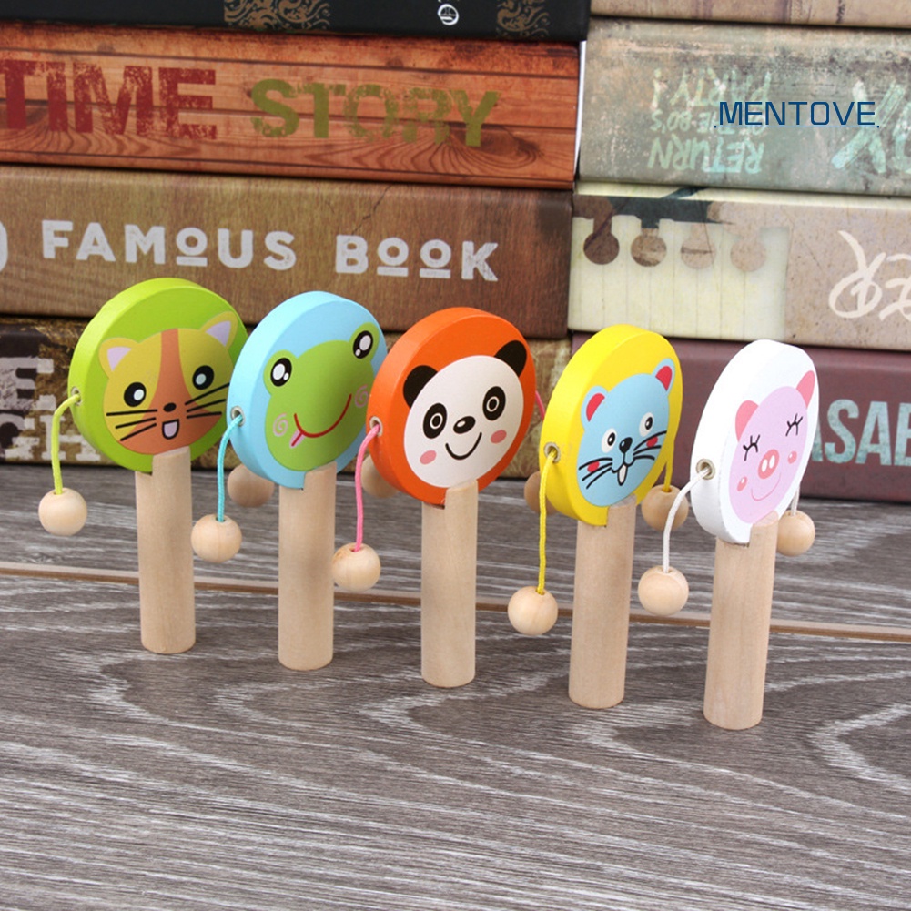 Trống Lục Lạc Cầm Tay Bằng Gỗ Hình Động Vật Hoạt Hình Cho Bé