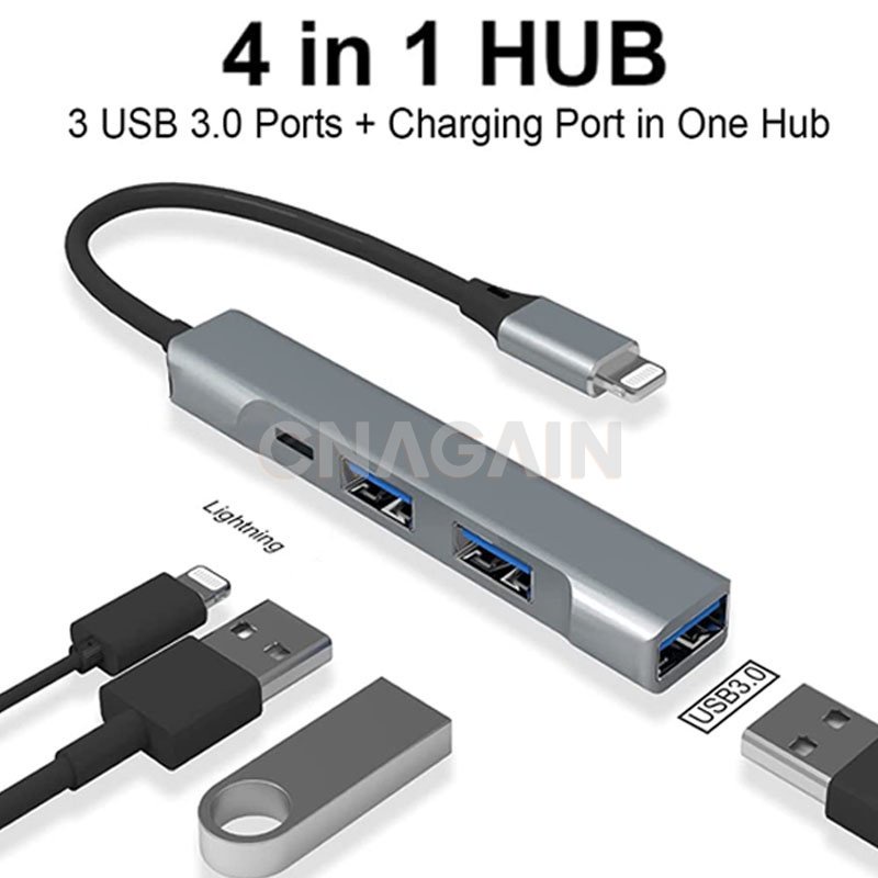 Bộ Chia Cổng Lightning Sang USB OTG 3.0 4 Trong 1 Cho iPhone14 13 pro max 12 11 xs xr / iPad Thẻ