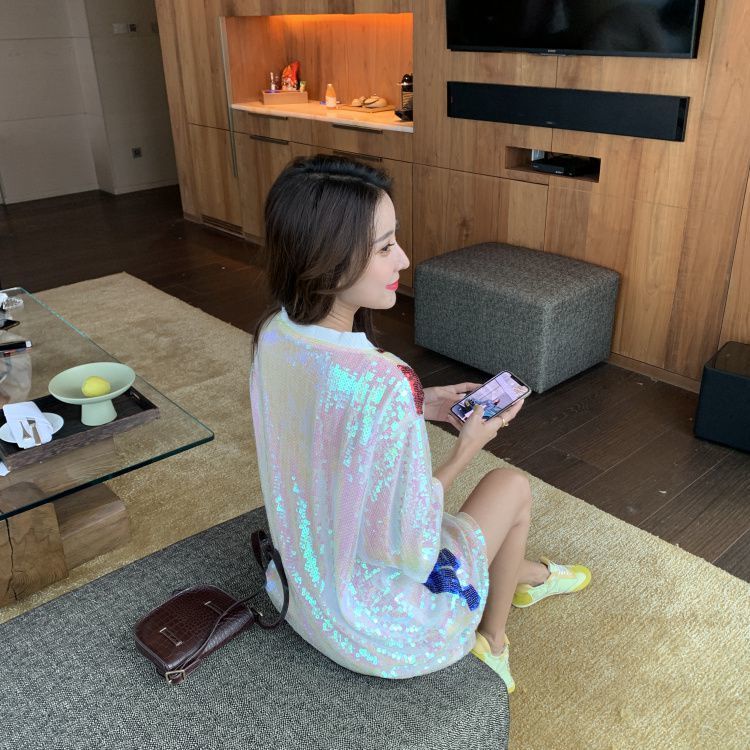 Áo Thun Dáng Rộng Cổ Tròn Màu Sắc Cầu Vồng Thời Trang Mùa Hè Hàn Quốc 2023