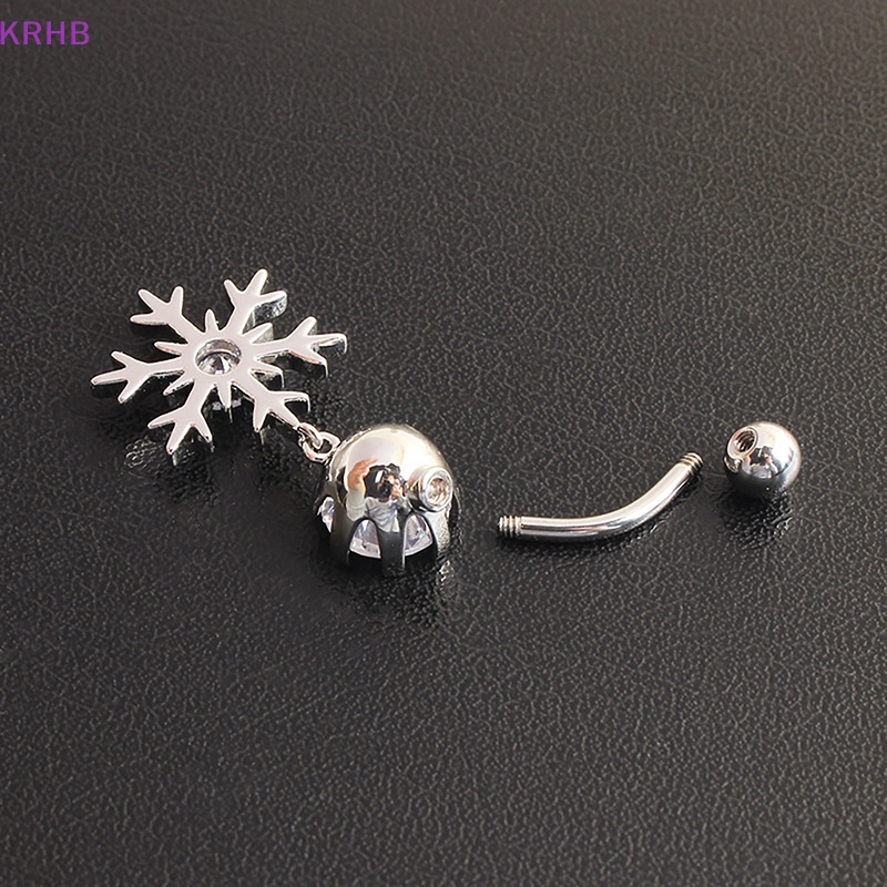 Khuyên Rốn Bằng Thép Không Gỉ Trang Trí Bông Tuyết Đính Đá Xinh Xắn Cho Nữ Mới