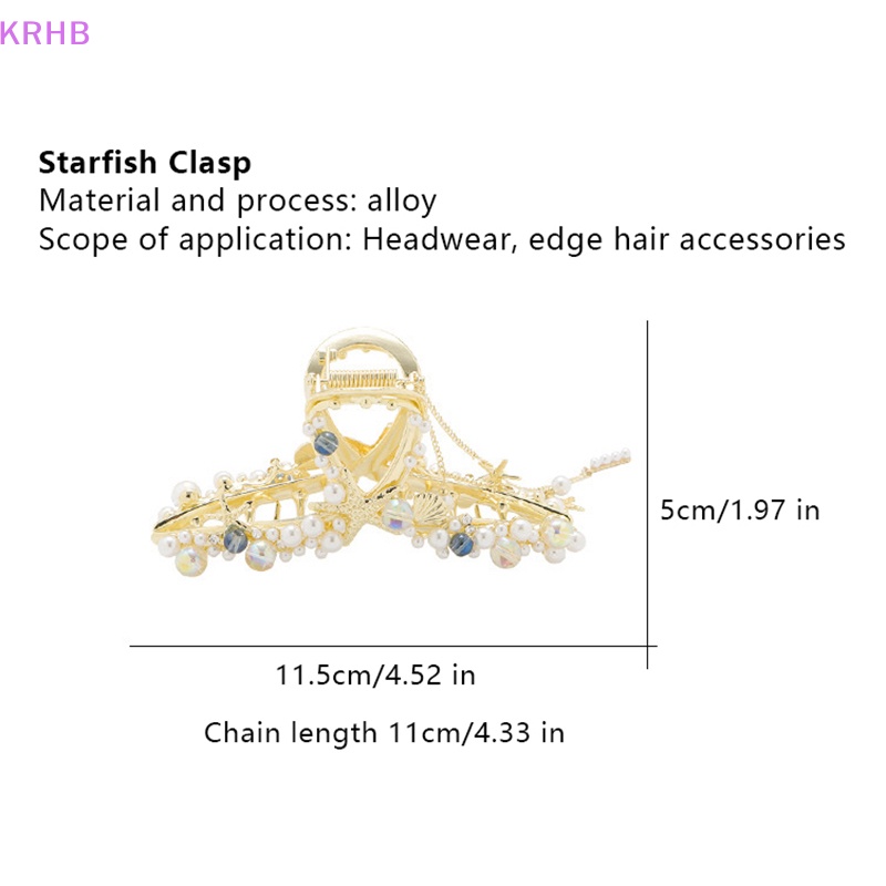 Kẹp Tóc Càng Cua Đính Đá &amp; Ngọc Trai Giả Bằng Kim Loại Phong Cách Retro Mới