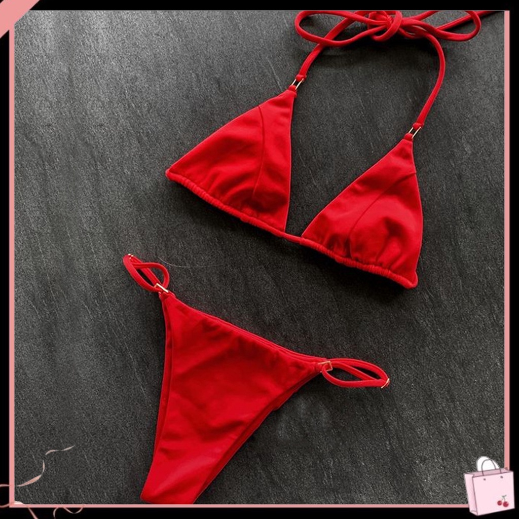 Bộ Đồ Bơi Bikini Hai Mảnh Có Đệm Nâng Ngực Dây Chéo Lưng Quần Tam Giác Lưng Thấp Thời Trang Mùa Hè