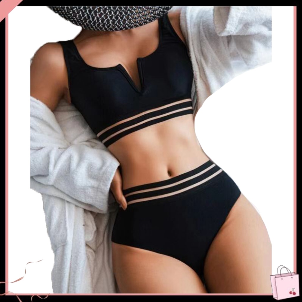 Bộ Bikini Hai Mảnh Màu Sắc Lưng Cao Cổ Chữ V Có Mút Nâng Ngực Cho Nữ