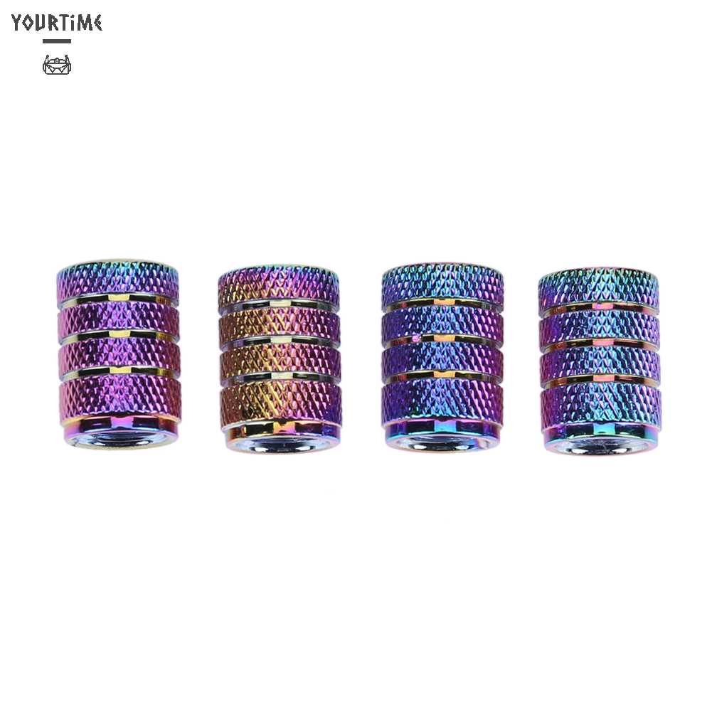 Set 4 Nắp Van Bánh Xe Hơi Bằng Nhôm 3 Tầng Màu Sắc Cầu Vồng