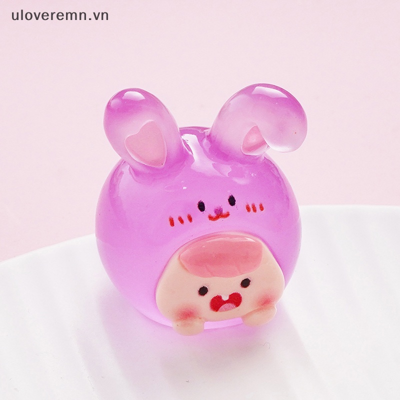 Set 2 Tượng Thỏ Hoạt Hình Mini Bằng Nhựa Phát Quang Trang Trí Tiểu Cảnh