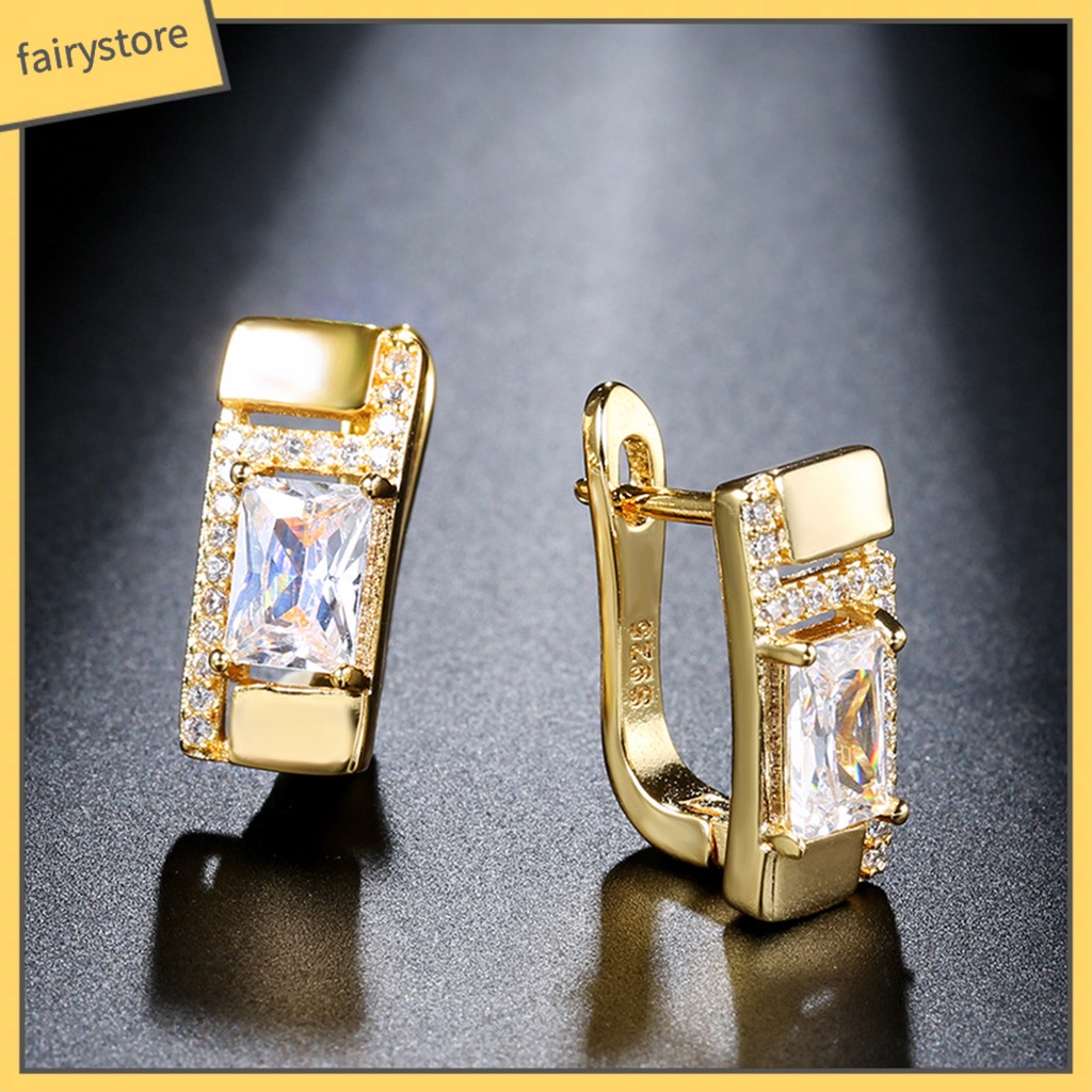 1 Đôi Bông Tai Đính Đá Hình Vuông Phong Cách Hàn Quốc Thời Trang
