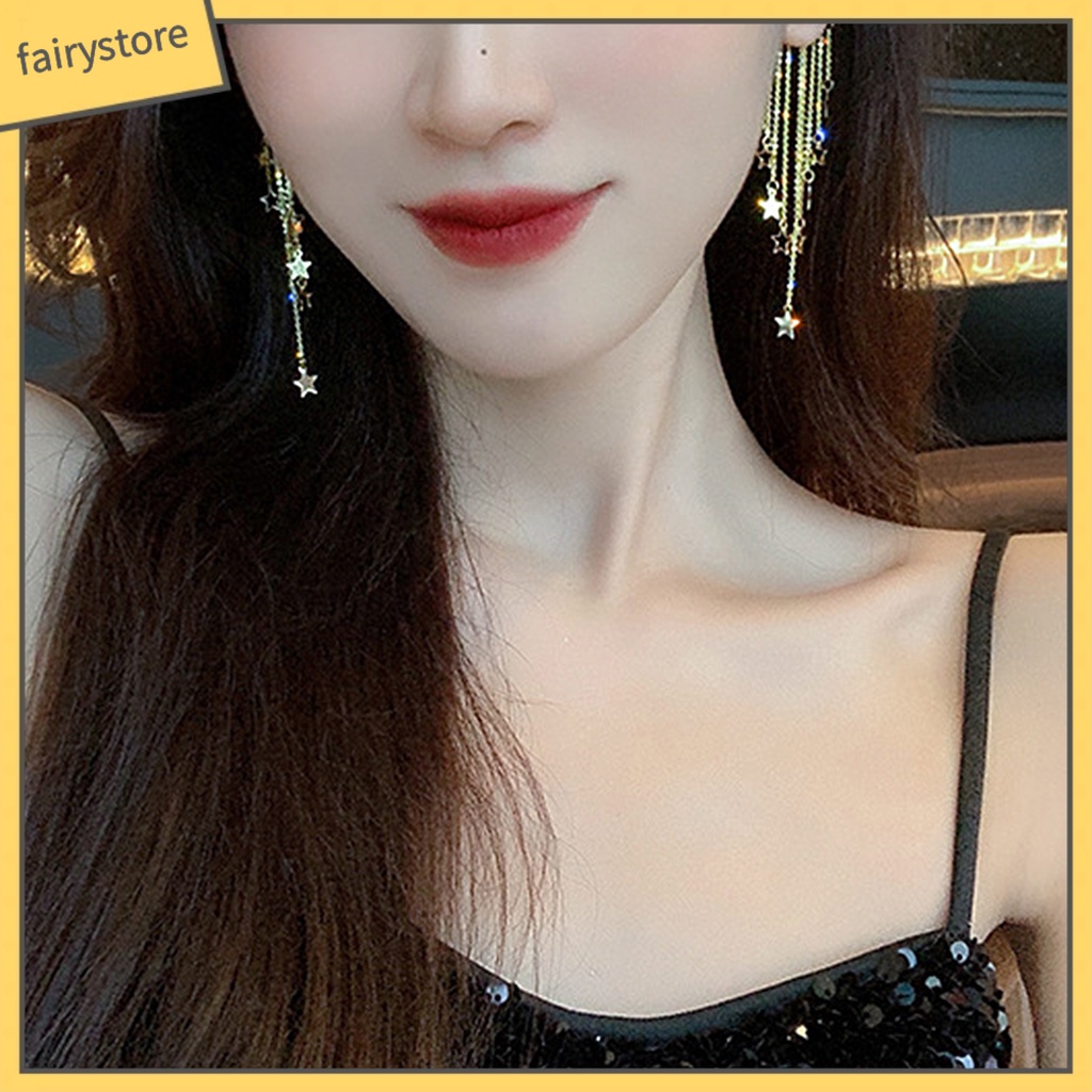 1 Cặp Bông Tai Hình Ngôi Sao Năm Cánh Dát Đá Hình Học Dát Thả Hàng Ngày [FRO] [FRO] 1 Cặp Bông Tai Hình Học