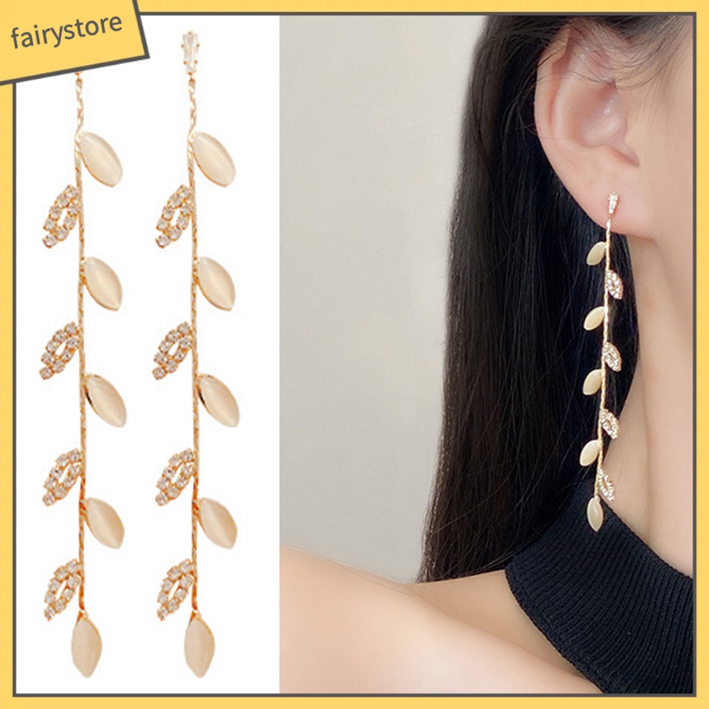 1 Đôi Bông Tai Hình Chiếc Lá Đính Đá Lấp Lánh Dành Cho Nữ