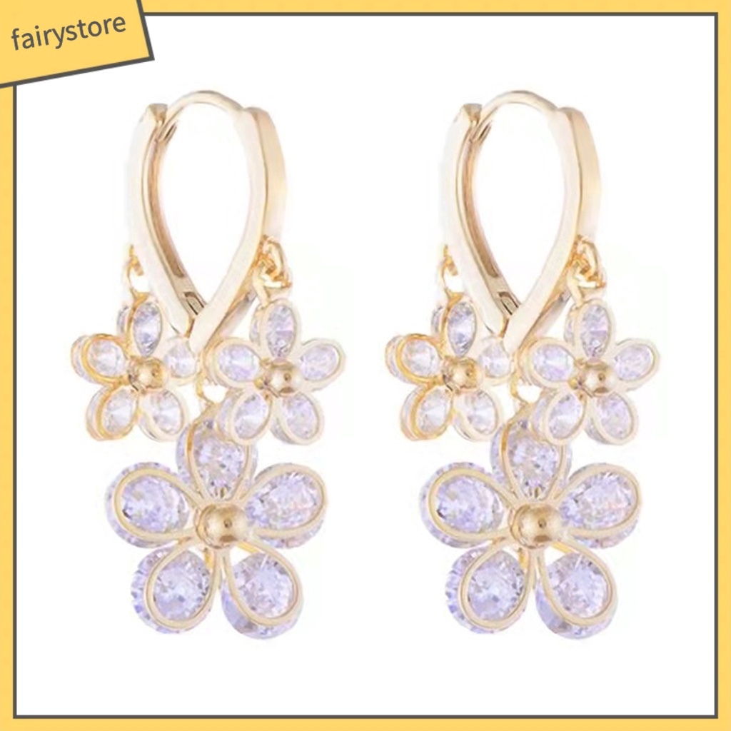 1 Đôi Bông Tai Tròn Đính Hoa Tua Rua Lấp Lánh Dành Cho Nữ