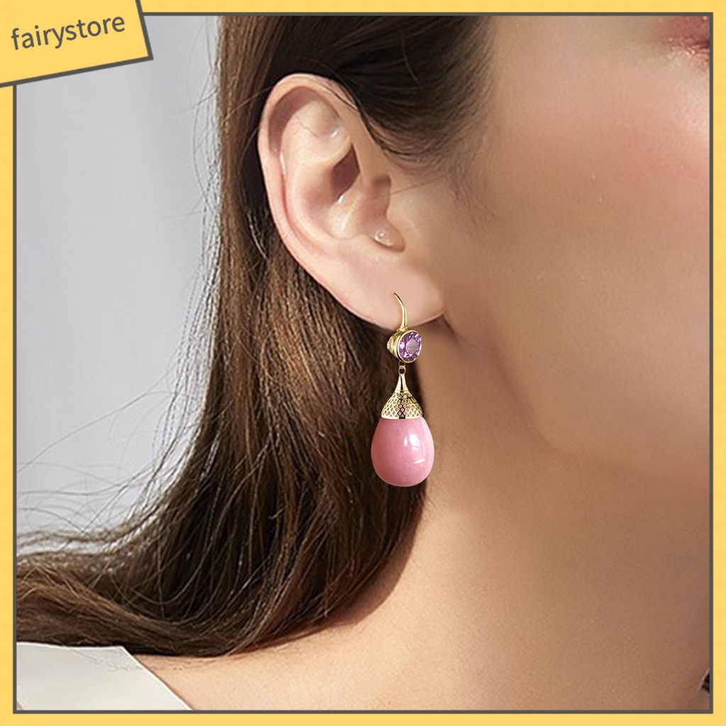 1 Đôi Bông Tai Hình Giọt Nước Trong Suốt Phong Cách Retro Dành Cho Nữ