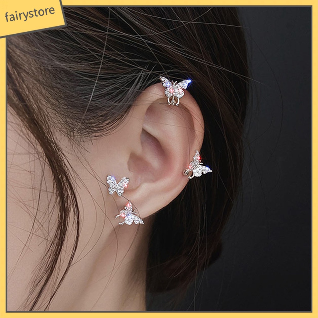 1 Đôi Khuyên Kẹp Vành Tai Hình Bướm Đính Đá Không Phai Màu