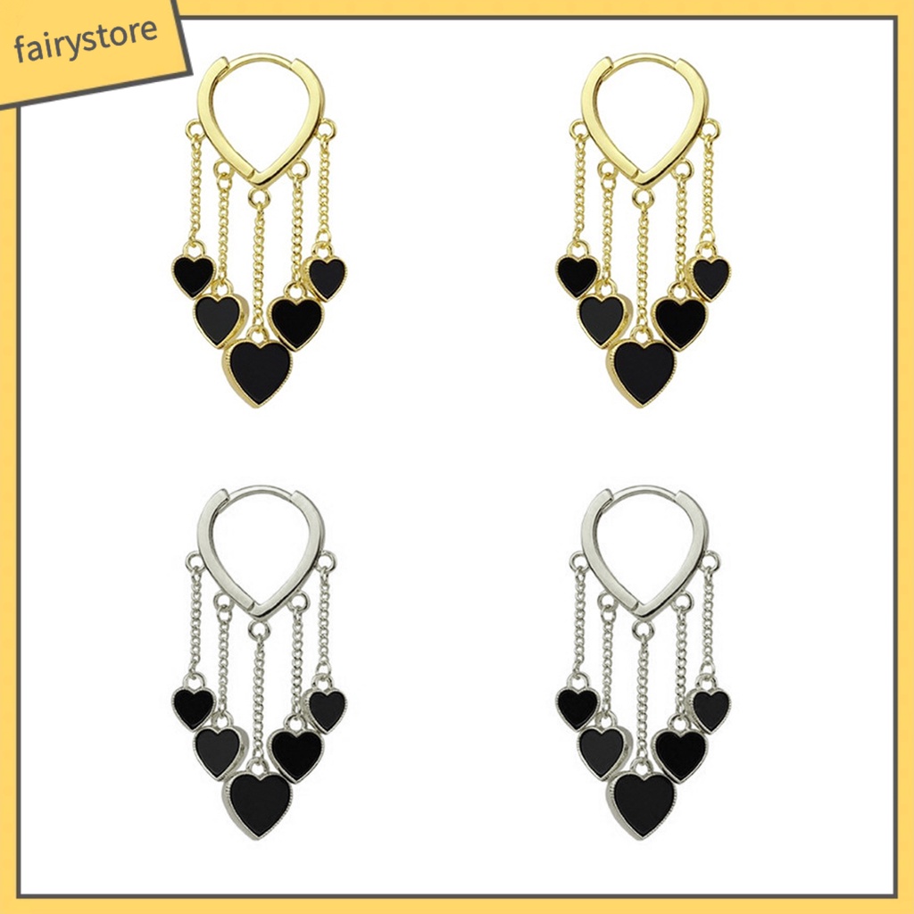 1 Đôi Bông Tai Hợp Kim Hình Trái Tim Màu Đen Thanh Lịch Phong Cách Hàn Quốc Dành Cho Nữ