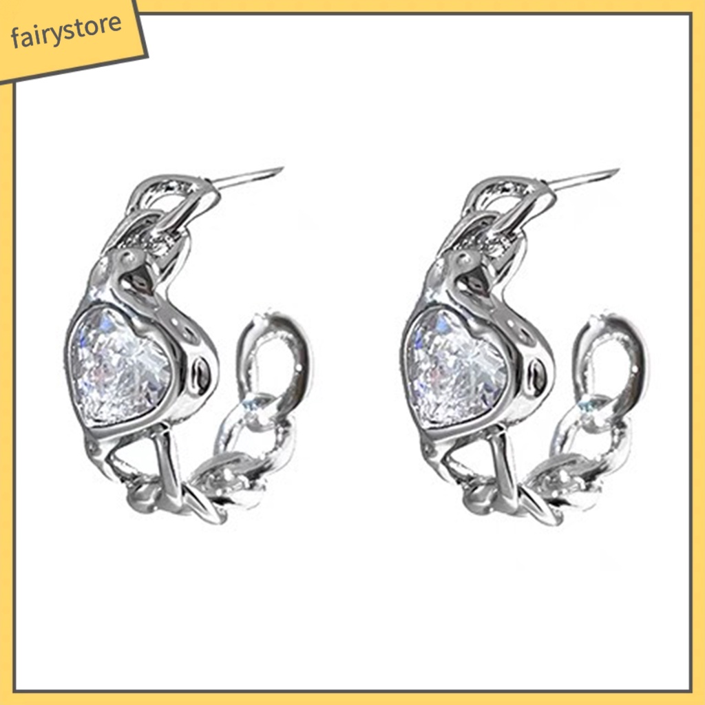 1 Đôi Bông Tai Hình Trái Tim Đính Đá Zircon Thời Trang