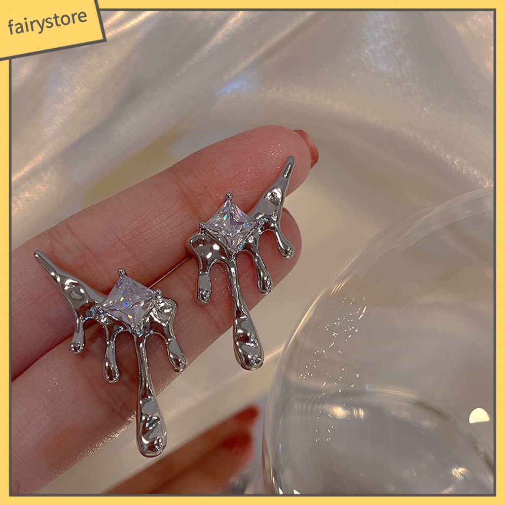 1 Đôi Bông Tai Hình Giọt Nước Đính Đá Zircon Thời Trang Cho Nữ