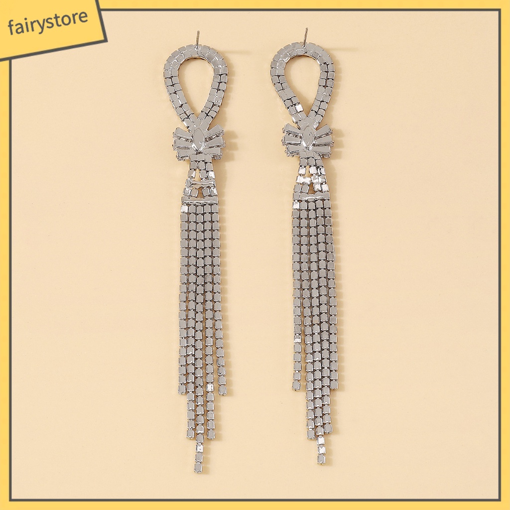 1 Đôi Bông Tai Tua Rua Dài Đính Đá Lấp Lánh Thời Trang