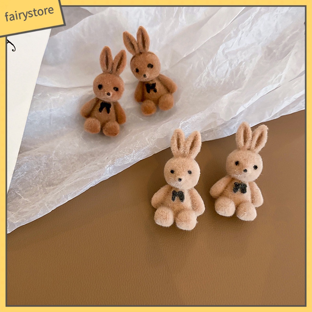 1 Đôi Bông Tai Hình Thỏ Mạ Bạc Sang Trọng Thời Trang Mùa Đông