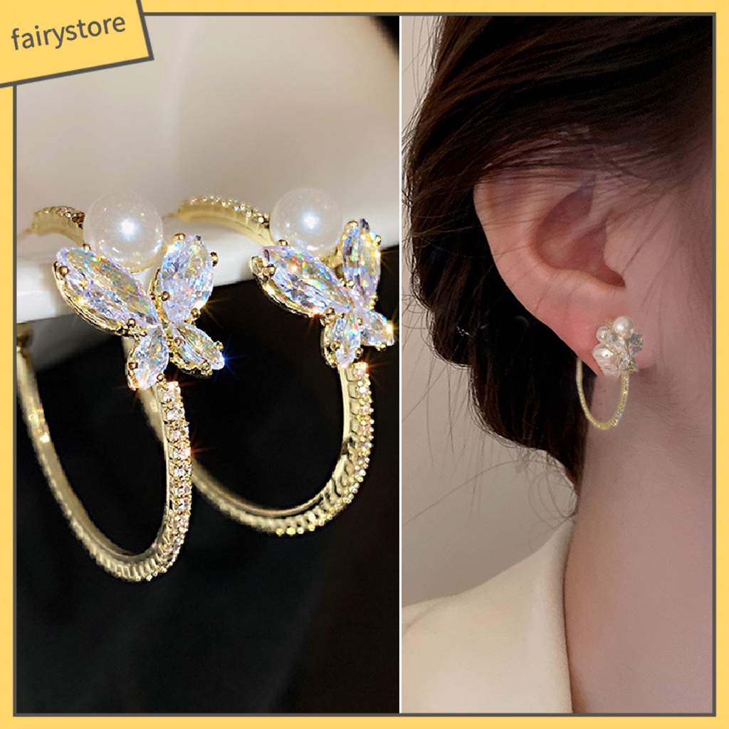 1 Đôi Bông Tai Hình Chữ C Đính Ngọc Trai Giả Thời Trang Dành Cho Nữ