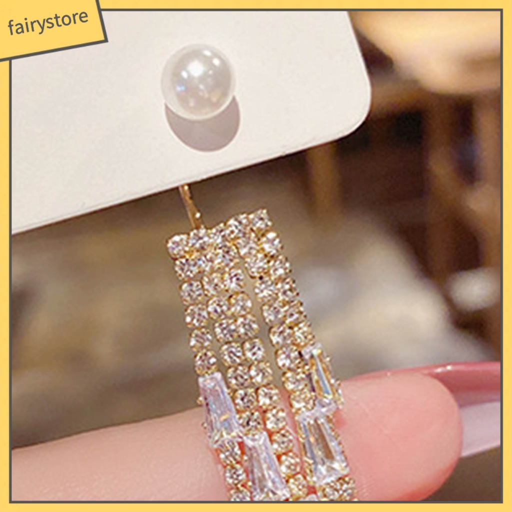 1 Đôi Bông Tai Dáng Dài Đính Ngọc Trai Giả Lấp Lánh Phong Cách Hàn Quốc
