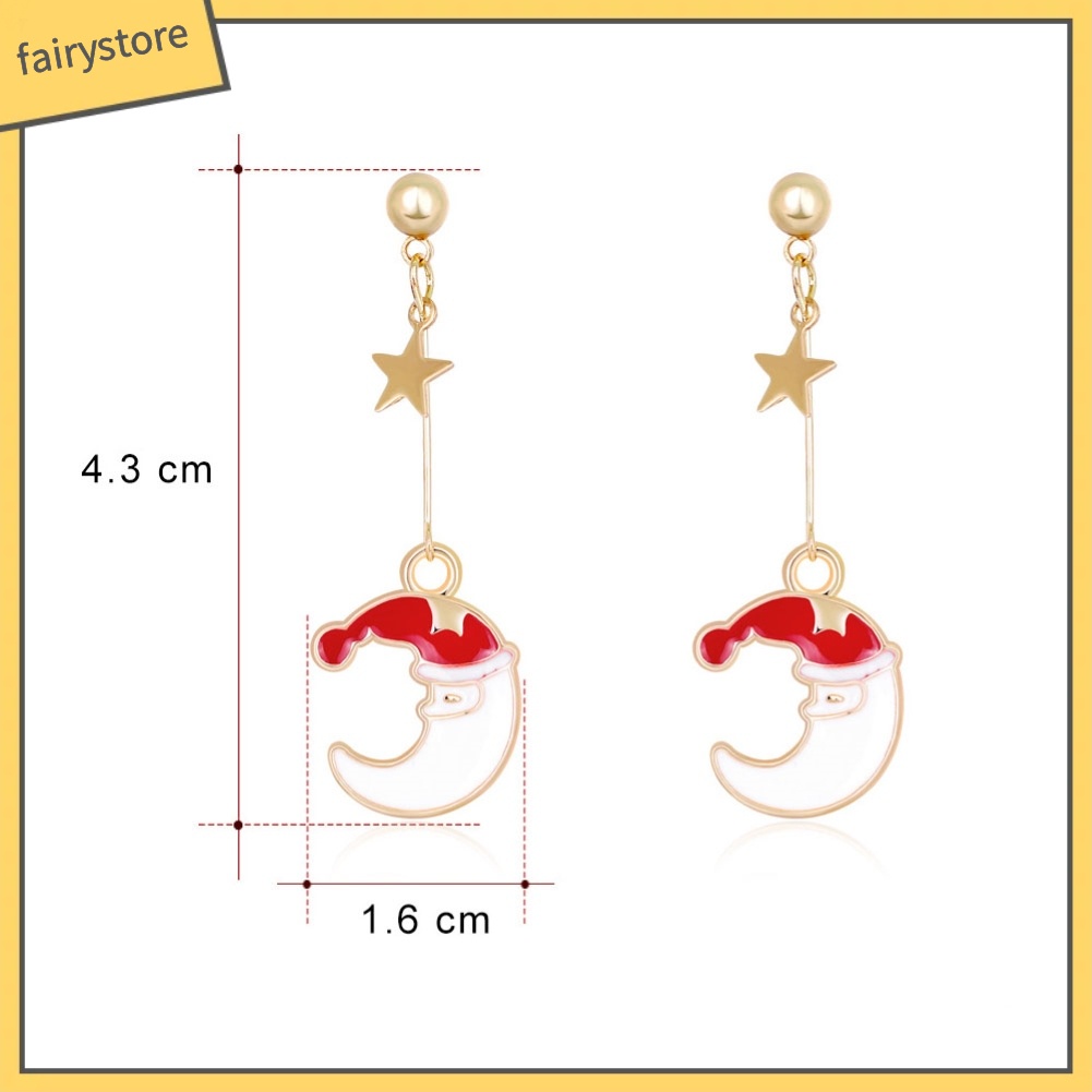 Bông Tai Dáng Dài Hình Mặt Trăng Phong Cách Giáng Sinh Thời Trang Cho Nữ