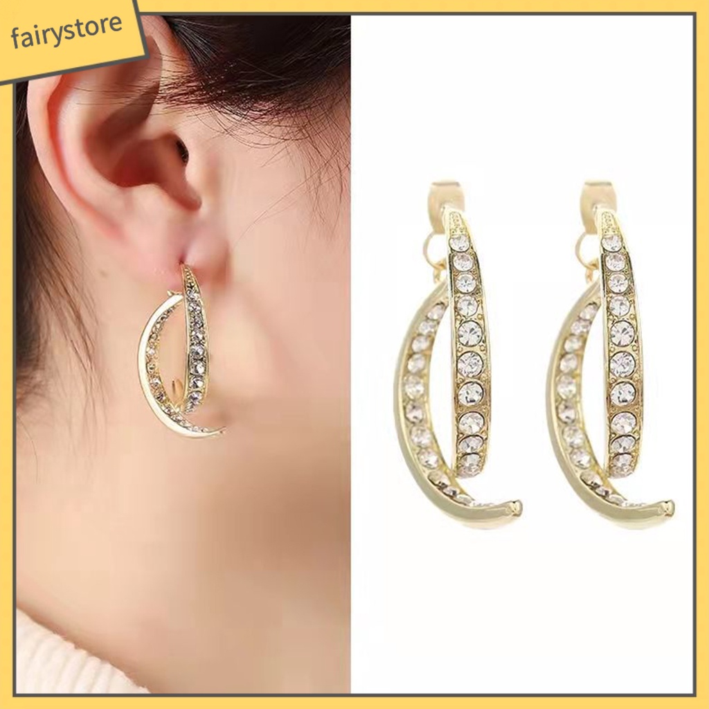 [FRO] Bông Tai Đính Đá Hình Mặt Trăng Vòng Cung Tinh Tế Lấp Lánh Cho Nữ