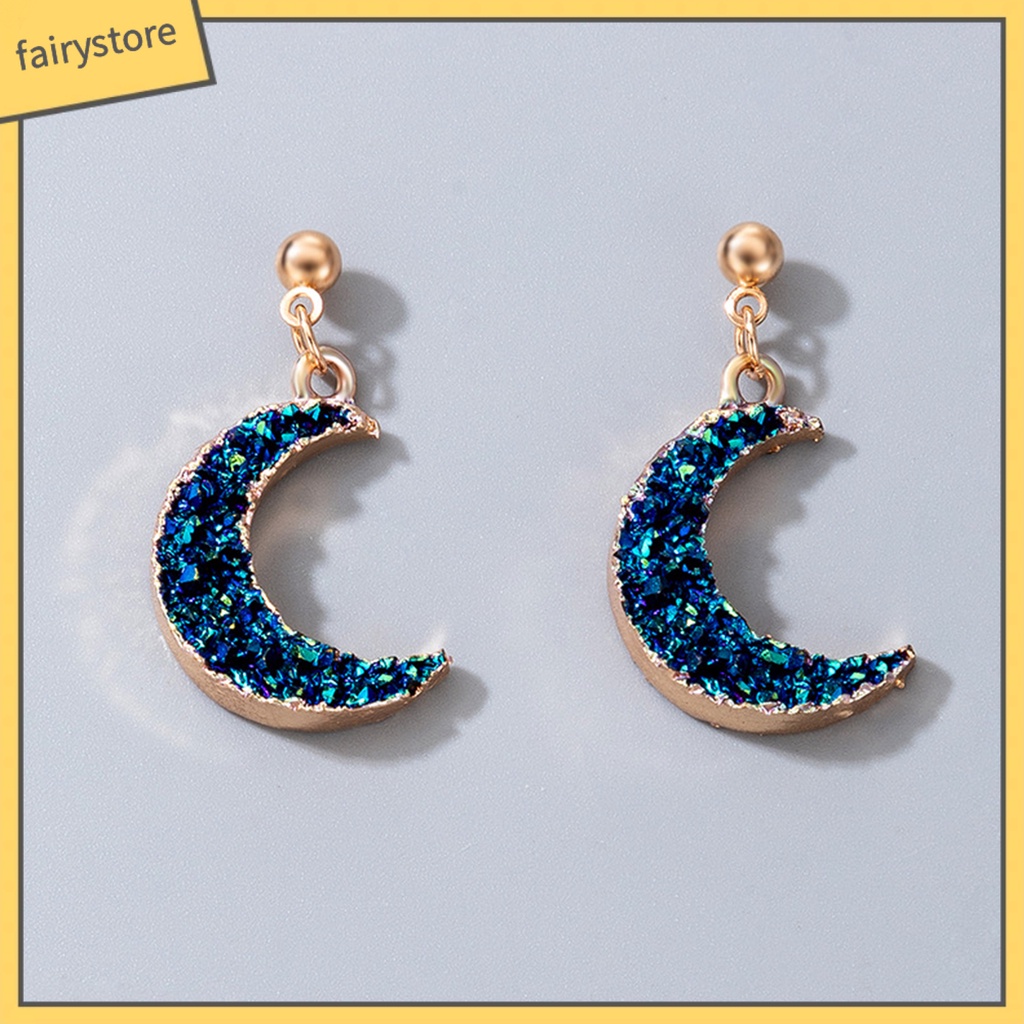 Khuyên Tai Hình Mặt Trăng Nhỏ Đính Đá Tự Nhiên Đơn Giản Cho Nữ