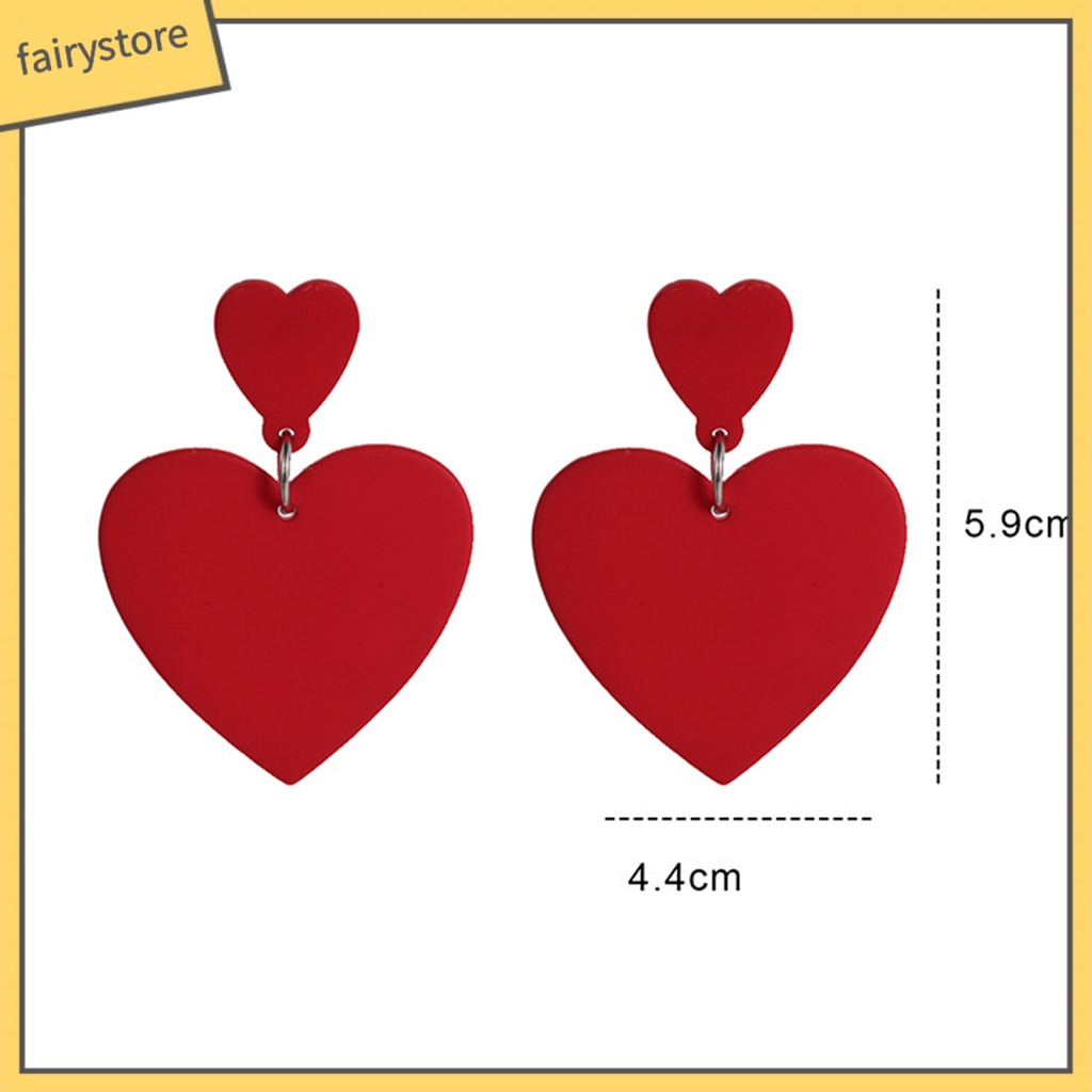 1 Đôi Bông Tai Hình Trái Tim Dáng Dài Hai Lớp Chống Mài Mòn Thời Trang Công Sở