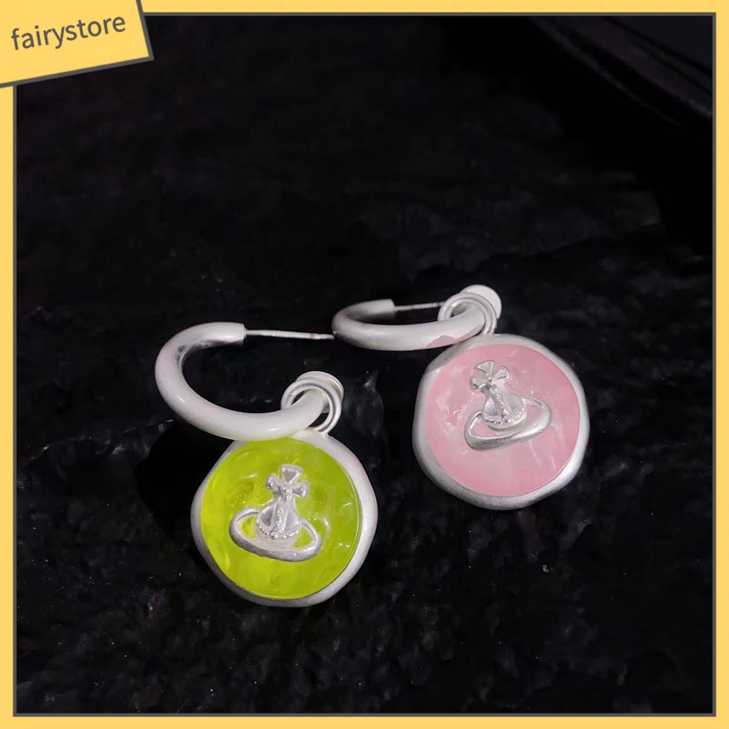 1 Đôi Bông Tai Vòng Chữ C Màu Kẹo Ngọt Kiểu Dáng Hình Học Sang Trọng Dành Cho Nữ