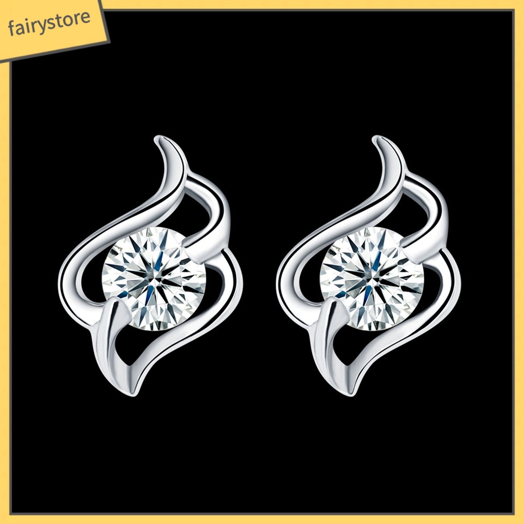 1 Đôi Bông Tai Bạc 925 Hình Ngọn Lửa Đính Đá Zircon