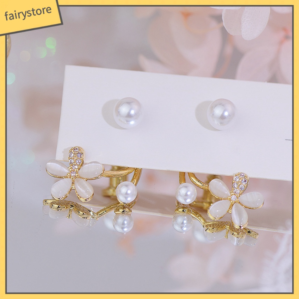 1 Đôi Bông Tai Hình Hoa Đính Ngọc Trai Nhân Tạo Phong Cách Hàn Quốc Dành Cho Nữ