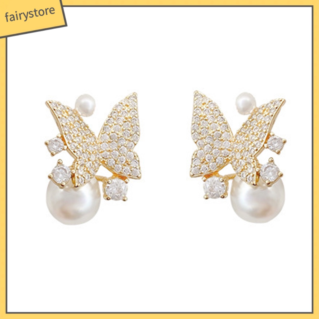 1 Đôi Bông Tai Hình Bướm Đính Ngọc Trai Giả Phong Cách Hàn Quốc Dành Cho Nữ