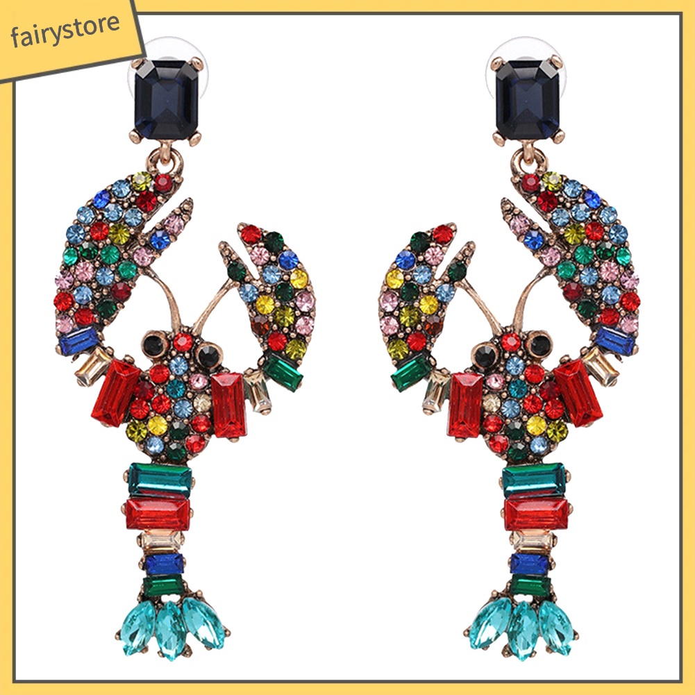 [FRO] Bông Tai Hình Tôm Hùm Đính Đá Sáng Tạo Cho Nữ