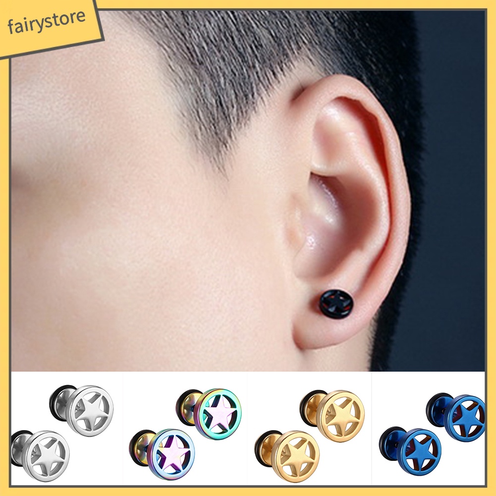 Khuyên Tai Quả Tạ Bằng Thép Không Gỉ Rỗng Hình Ngôi Sao Phong Cách Punk Cho Cặp Đôi