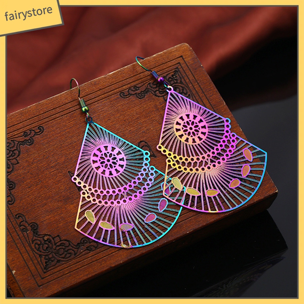 Bông Tai Dáng Dài Hình Quạt Rỗng Nhiều Màu Thời Trang Cho Nữ