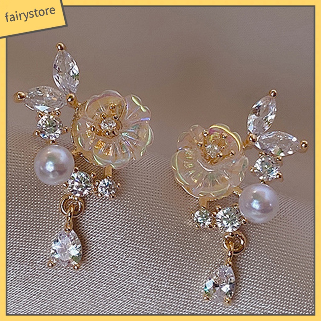 1 Đôi Bông Tai Hình Hoa Đính Ngọc Trai Nhân Tạo Thời Trang