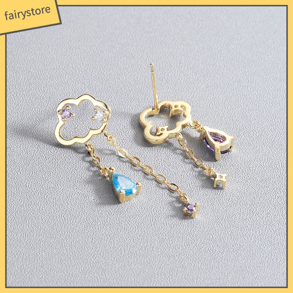 Bông Tai Hình Đám Mây / Giọt Nước Đính Đá Phối Tua Rua Dễ Thương Thời Trang Cho Nữ