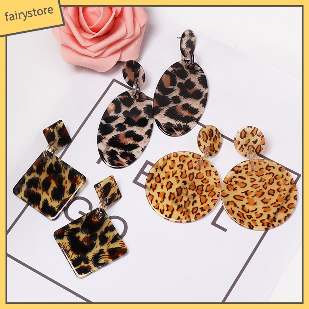 Bông Tai Hình Học Họa Tiết Da Báo Thời Trang Dự Tiệc